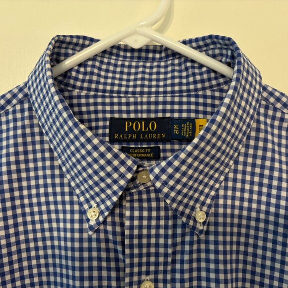 Ralph Lauren Polo Performance Mens Blue Gingham Button-Front Sport Shirt XL Logo - Picture 3 of 10